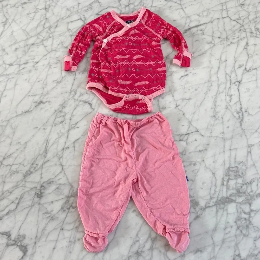 Kickee Pants Bamboo Set Kimono Pant size 3-6 Mo Boho Feather